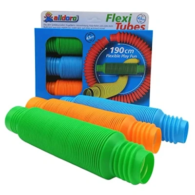 Image de alldoro Lot diamètre Kit de Jeu 3 en 1 Flexibles Plastique comme Bande sphérique, Conduite d&#039;eau et Cerceau Longueur réglable 21 67 cm, Multicolore, 60331, Flexi Tubes Couleurs pièces 4,5 cm