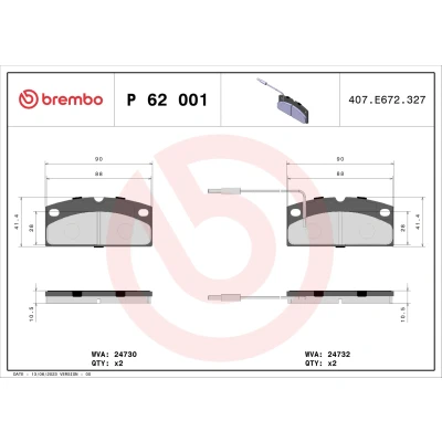 Image de BREMBO P 62 001 Jeu de plaquettes frein contact signal d&#039;usure inclus sans accessoires AIXAM: Crossline 3/5 portes, A.751 portes