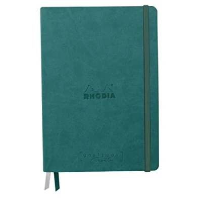 Image de RHODIA 194157C Carnet Rigide Bullet Journal Goalbook Creation Paon A5 14,8 x 21 cm Uni 100 pages Papier Clairefontaine Lavis Technique Blanc 200 g/m² 2 Rubans Couverture Simili Cuir