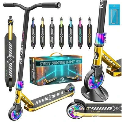 Image de KESSER® trougetinette de Freestyle X Limit Pro 360Ḟ Direction Funscooter avec béquille ABEC 9 roulements à Billes, Roues en PU 110 mm, (Chrome/Gold)