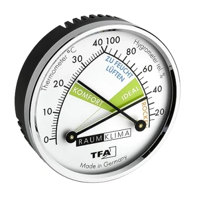 Image de TFA Dostmann Thermo Thermomètre analogique Hygromètre avec anneau métallique, hygromètre, allemand, noir/argente