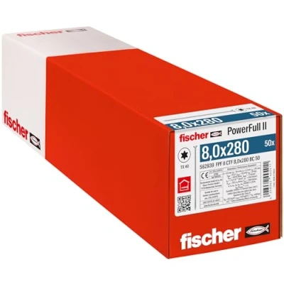 Image de Fischer Vis de Renfort Powerfull FPF II CTF 8,0x280 revêtement zingué, Filetage Total, tête fraisée avec Empreinte Torx/Boîte 50