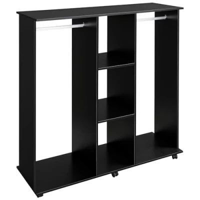 Image de HOMCOM Armoire penderie Meuble de Rangement Mobile 6 roulettes 120L x 40l 128H cm en Bois Noir