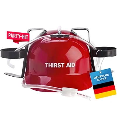 Image de GOODS+GADGETS Casque à Boisson ; d&#039;ouvrier du bâtiment avec système d&#039;hydratation Porte gobelet Accessoire de fête Support canettes Gadget Blague