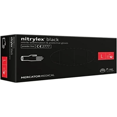 Image de MERCATOR MEDICAL Nitrylex Black Gants Nitrile Jetables, Examen Protecteur, Non Poudrés, Stériles, Noir, Taille S, Ambidextre, Micro + Bout Doigt Texturé, Poignet Bordé, dispenser box 100 Pcs
