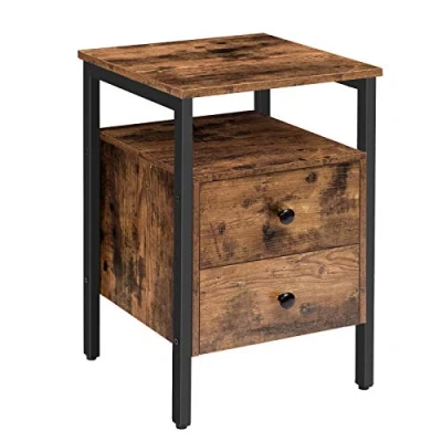 Image de HOOBRO Table de Chevet, Nuit 2 tiroirs, 40 x 61 cm, d&#039;Appoint, Style Industriel, Chambre, Facile à Monter, Marron Rustique EBF43BZ01G2