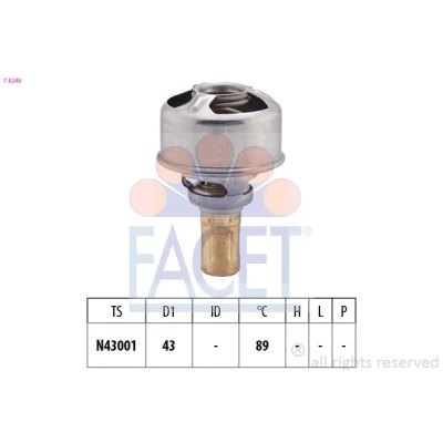 Image de FACET 7.8246 Thermostat d&#039;eau 89C 43mm Made in Italy OE Equivalent sans joint d&#039;étanchéite RENAULT: CLIO 1, TWINGO Super 5 3/5 portes