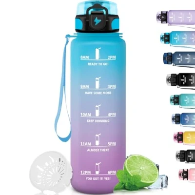 Image de Grsta Gourde 1l, Sport anti Fuite, Graduée avec Filtre, Reutilisable Marqueur de Temps, Musculation, Facile à Nettoyer, Bouteille pour Running, Randonnée, Camping