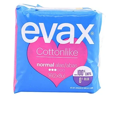 Image de EVAX Serviettes hygiéniques Cottonlike Normal Plus avec ailettes, 2 paquets de 8 articles (16 unités), 100 % propres, 0 d&#039;odeur