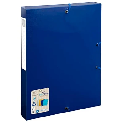Image de Exacompta Réf. 59142E 1 boîte de classement avec élastiques Bee Blue en polypropylène recyclé dos 4 cm dimensions 25 x 33 pour A4 couleur bleu marine livrée montée