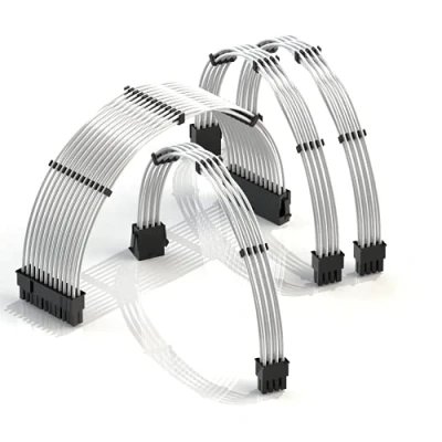 Image de LINKUP 30cm Extension de Câble PSU 18AWG Veste en Téflon Cuivre sans Oxygène Mod Personnalisé GPU PC avec Peigne Pack Unique┃1x24P (20+4)┃1x8P (4+4) CPU┃2x8P (6+2) GPU┃300mm Argent