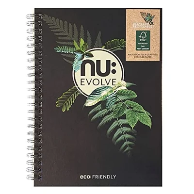 Image de NU: Notebooks Gamme Evolve Carnet recyclé A5 à spirale Cahiers de papeterie Bloc notes professionnel 120 pages