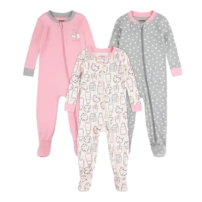 Image de Huggies Little Hugs Fille Snug Sleep Coveralls (3 Pack) Ensemble De Pijama, Rose/Gris, 3 Ans EU