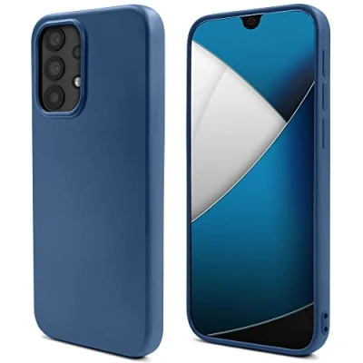 Image de Moozy Lifestyle. Coque pour Samsung A32 5G, Bleu Nuit Case en Silicone Liquide avec Finition Mate et Doublure Microfibre Douce, Étui Phone Cover