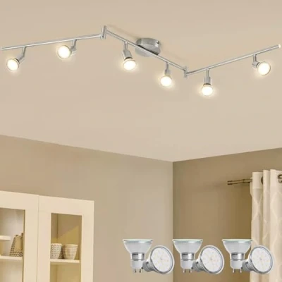 Image de Bojim Plafonnier 6 Spots Orientable, Luminaire LED Pivotants, Moderne Nickel Mat de Plafond pour Cuisine, Salon, Chambre, x Ampoules GU10 incl (6W, 550lm, 2700K Blanc Chaud)