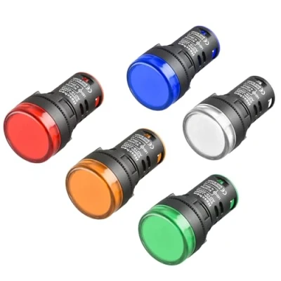 Image de Heschen Lot de 5 voyants lumineux LED 22 mm, AD16 22D/S, 24 VDC 20 mA, rouge, vert, jaune, bleu, blanc