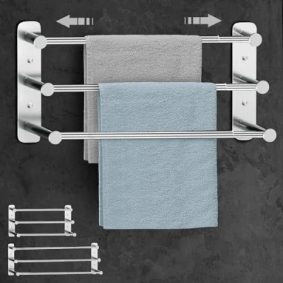 Image de Lannvan Porte Serviette Murale Salle de Bain Extensible 37 70 cm Acier Inoxydable sans Forage et 2 méthodes d&#039;installation