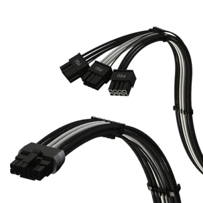 Image de LINKUP AVA PCIE 5.0 Câble Moulé &amp; Soudé 16 broches (12+4) vers 3x8 16AWG Gainé Compatible avec carte graphique RTX40 RTX30 FE Conçu pour les alimentations Corsair/ThermalTake 70 cm