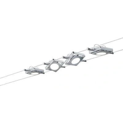 Image de Paulmann 941.07 MacLED Système d&#039;éclairage à spots sur câble Set de 4 luminaires suspendus forme carrée, 10 m et transformateur Lampes intérieures pour mur ou plafond, max 16W, chromé