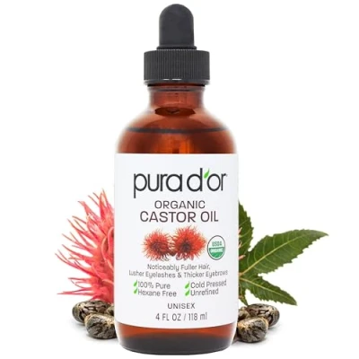 Image de Pura D&#039;Or huile de ricin (118 ml) 100% pure tout naturel pour la croissance des cheveux, sourcils, cils pressée à froid hexane sans hydrater et guérir peau sèche