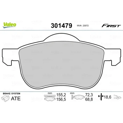 Image de VALEO 301479 Jeu de plaquettes frein FIRST Essieu avant contact signal d&#039;usure exclu avec tôle anti bruit VOLVO: S60 I, S80 V70 2
