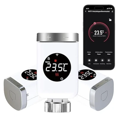 Image de SALCAR Pack de 3 Têtes Thermostatiques Connectées TRV801W WiFi Thermostat Compatible avec Amazon Alexa &amp; Google Assistant Tuya Programmable Thermostat, Aucune Passerelle Requise