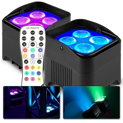 Image de BeamZ BBP94W Lot de 2 Projecteurs PAR Uplight sur Batterie RGBWA WDMX 48 Watts, Autonomie 9H, Télecommande, Idéal pour Éclairage Salle, Mariage, Jardin, Architecture, Hôtel, Restaurant