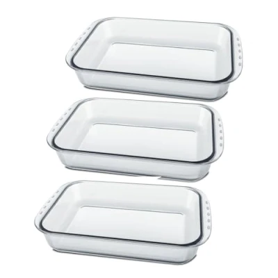 Image de JUANIO Lot de 3 Plateau à Four rectangulaire, Plat gratin, Moule Cuisson en Verre, capacité 5 L Longueur 40.4 x Profondeur 24.9 Hauteur 7.2 cm