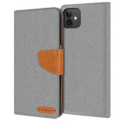 Image de Verco Coque pour iPhone 11, Étui Portefeuille Compatible avec Apple 11 Case Textures de Fibre Housse Protection [6,1 Pouces], Gris