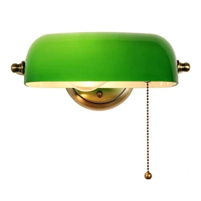 Image de Newrays Vert En Verre Banquier Abat Jour Applique Murale Réglable Avec Chaîne À Tirette Commutateur Dur Câblé pour Chambre Luminaire