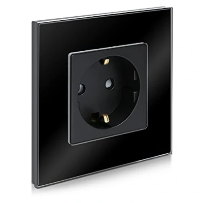 Image de Navaris Prise de courant Schuko murale avec terre encastrable design cadre en verre électrique standard noire