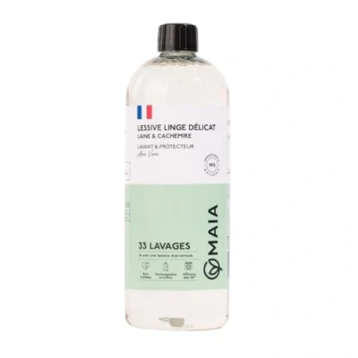 Image de MAIA Lessive Liquide Laine &amp; Linge Délicat Aloe Vera I 33 lavages 98,3% ingrédients naturels Lavage main et machine Made in France Douceur Protection des fibres