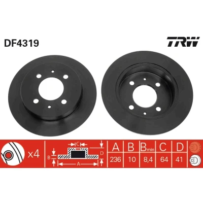 Image de TRW DF4319 Disque de frein 236 10 4 100 plein peint MITSUBISHI: Carisma 5 portes, COLT 4, Berline