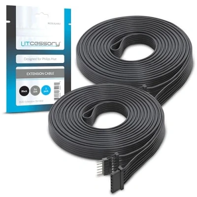 Image de Litcessory Câble d&#039;extension pour Philips Hue Lightstrip Plus (3m, Lot de 2, Noir MICRO 6 BROCHES V4)