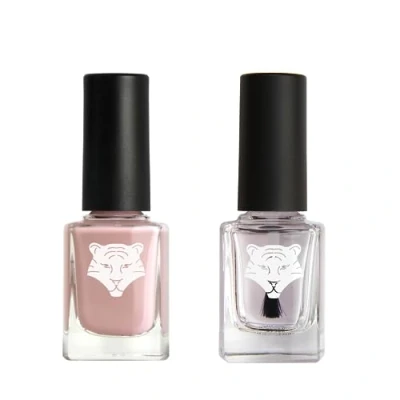 Image de ALL TIGERS Lot de 2 Vernis Base &amp; Top Coat transparent et Beige Nude 121 à Ongles Vegan Ingrédients Naturels Bio sourcés Brillance longue tenue 2x11ml…