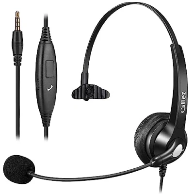 Image de Casque Téléphone Portable Jack 3,5mm avec Micro Anti Bruit pour PC Ordinateur Portable, Oreillette Filaire iPhone Android Zoom Bureau Travail Visioconférence, Contrôle en Ligne, Très Confortable