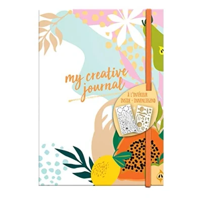 Image de Clairefontaine 97405C Carnet &quot;My Creative Journal&quot; de 208 Pages 90g/m² + Set Pochoirs et Décalcomanies Format A5 (14,8x21 cm) Organisation, Planification Bullet Journal DIY Thème Fruity