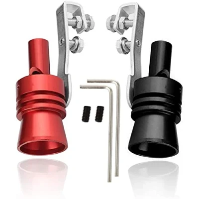 Image de 2 Pièces Turbo Sifflet, Sifflet de Silencieux Simulateur Echappement Tuyau d&#039;échappement Simulateur, Sound pour Aluminium Universel, Taille L, Noir + Rouge