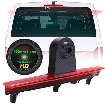 Image de 【avec Couverture arrière Noire】 Caméra de recul Feux Stop Voiture,Remplacement pour VW T5 Bus Transporteur multivan caravelle (Angle et Distance réglables) (18mm Qualité Supérieure Caméra)