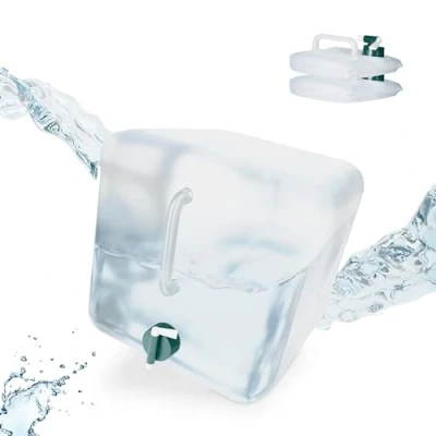 Image de Relaxdays Jerrican d’Eau Pliable, Lot de 3, Volume : 20 l, Robinet, Neutre au goût, sans BPA, Transparent/Vert