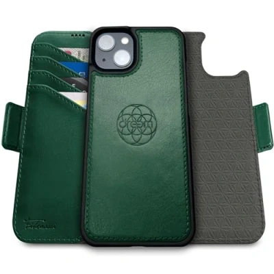 Image de dreem Fibonacci Compatible avec iPhone 15 funda cartera / 2 en 1 étui Antichoc et Folio Amovible Cuir végétal, MagSafe, Protection RFID [Vert]