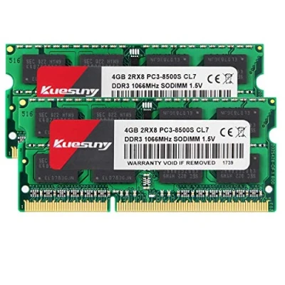 Image de Kuesuny 8Go Kit(2x4Go) DDR3 1066MHz SODIMM RAM PC3 8500S CL7 204pin 1.5 V Non ECC Mémoire pour Ordinateur Portable Compatible with Intel Mac