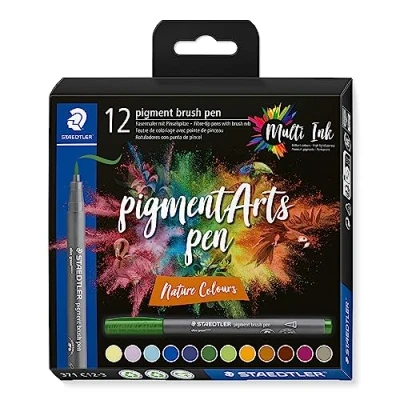 Image de STAEDTLER Pigment Art brush 371 Etui carton 12 feutres pointe pinceau couleurs nature assorties C12 3