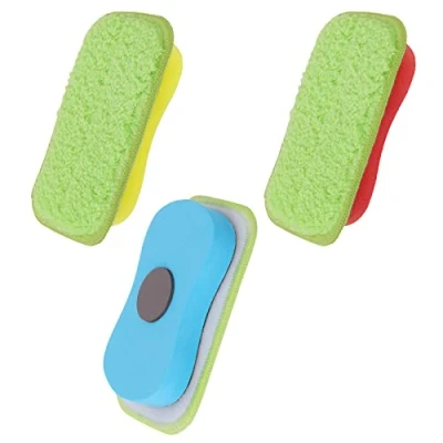 Image de cobee Lot de 3 gommes à craie en microfibre anti poussière, lavables pour tableau noir, effaçables sec, magnétiques réutilisables, fournitures scolaires bureau