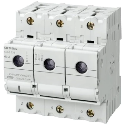 Image de Siemens 5SG7133 MINIZED Interrupteur sectionneur avec fusible, D02, 3 pôles, In: 63 A, UN AC: 400 V, Blanc