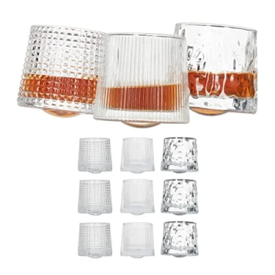Image de Relaxdays Verres à Whisky, Set de 12, 3 modèles différents, 150 ML, Tumbler, Originaux, HxD : 7,5 x 8 cm, Transparent