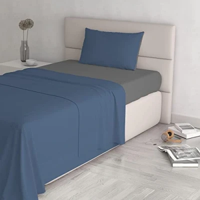 Image de Italian Bed Linen CL NC avio/fumo 1PM Natural Color ensemble de draps lit, avio/Gris foncé, Small double, 100 % Coton