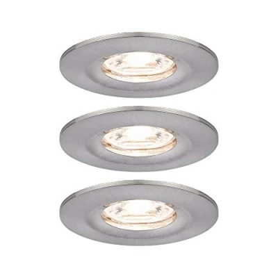 Image de Paulmann 94301 Nova mini LED Coin rond fixe incl. 3x4 watts spot encastré pour plafond Acier brossé Einbaulampe aluminium Blanc chaud 2700 K, 12 W, 3er (Eisen gebürstet)
