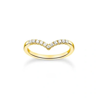 Image de Thomas Sabo Femme Bague Forme en V avec Pierres Blanches Or Argent Sterling 925, Doré Jaune 18 Carats TR2394 414 14