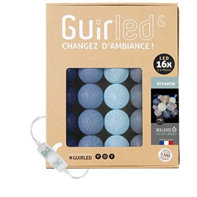 Image de GuirLED Guirlande lumineuse boules coton LED USB Veilleuse bébé 2h Adaptateur secteur double 2A inclus 3 intensités 16 1.6m Byzantin